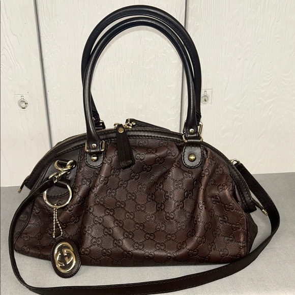 Gucci Dark Brown Embossed Shoulder Bag - Picture 10 of 11